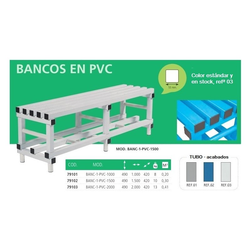 Bancos  de plástico PVC para vestuarios, equipamiento vestuarios.