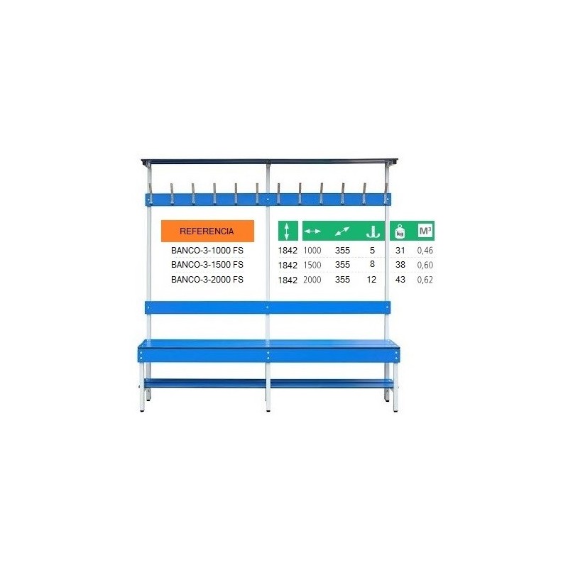 Bancos de fenolico, con estructura de acero INOX, perchero y repisa