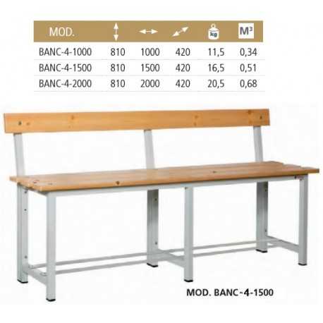 Banco de madera con respaldo para vestuarios, gimnasios...