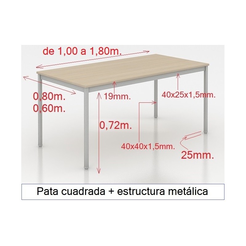 Mesa MADI-2000 x 1000 patas cuadradas