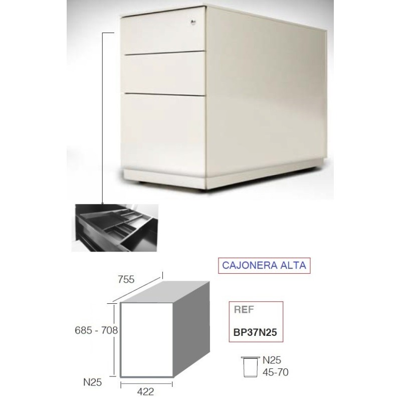 Cajonera larga BP37 dos cajones + archivo