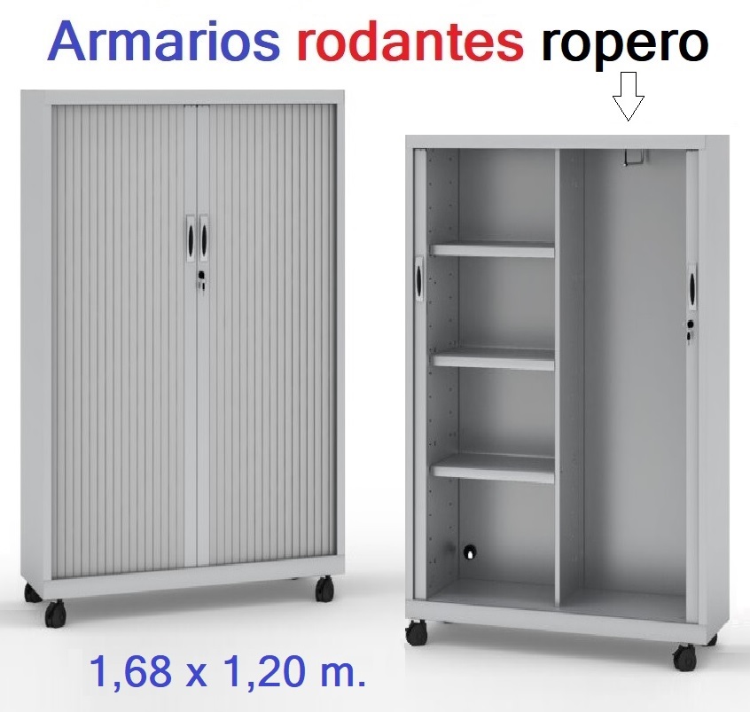 Armario rodante ropero, con puertas de persianas.