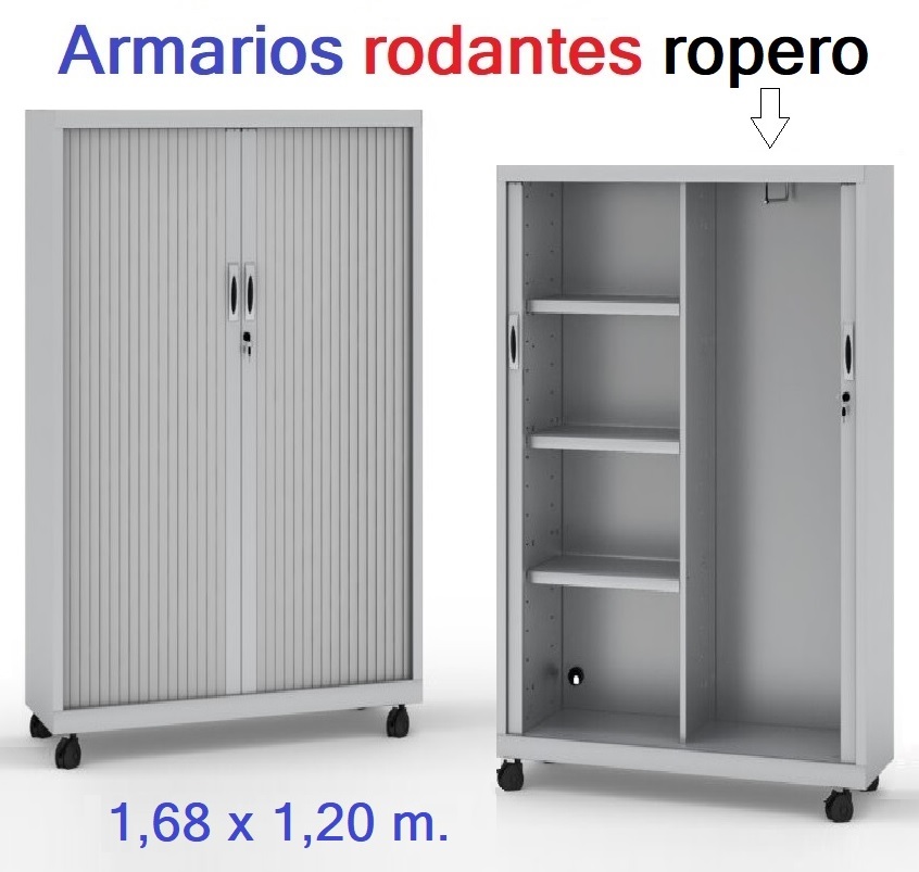 Armario rodante ropero, con puertas de persianas.