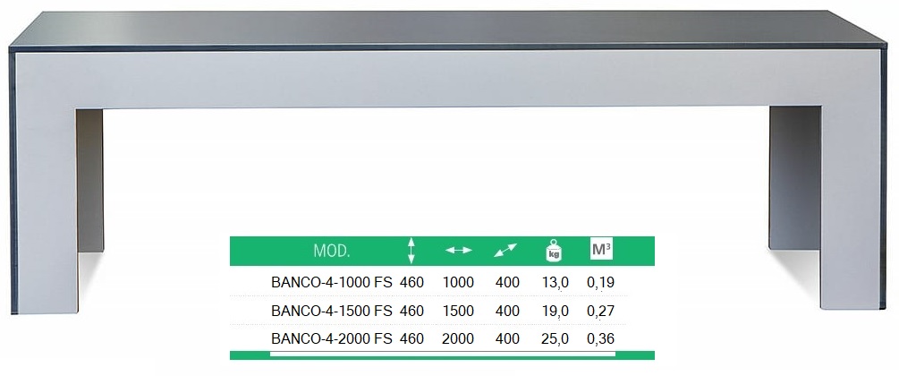 Banco fabricado enteramente de fenólico. Resistente y funcional.